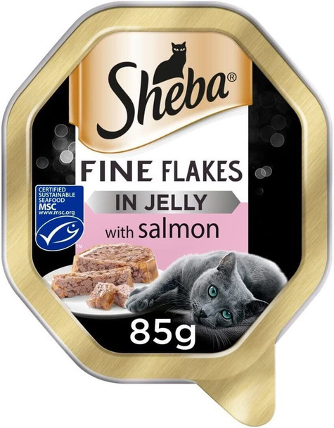 Sheba Fine Flakes Adult 1+ Wet Cat Food Tray with Salmon in Jelly, 85g