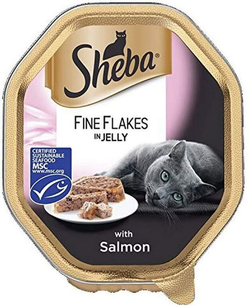 Sheba Fine Flakes Adult 1+ Wet Cat Food Tray with Salmon in Jelly, 85g