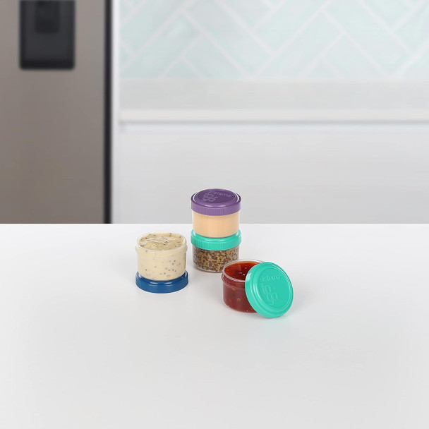 Sistema Dressing Pots TO GO, Food Container Sauce Pots with Lids, 4 x 35 ml, BPA-Free, Teal, Purple, Blue Lids, 4 Count