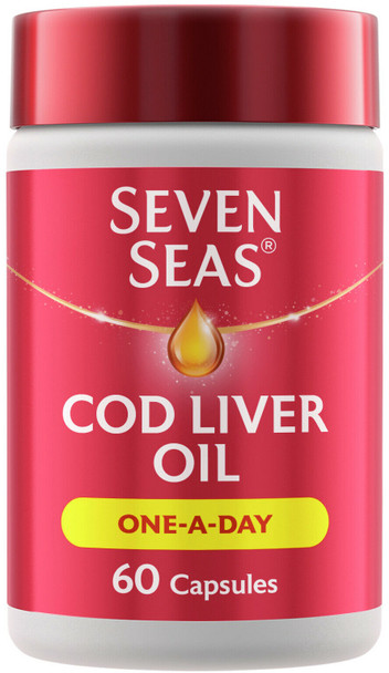 Seven Seas Cod Liver Oil Tablets With Omega-3, Fish Oil, One A Day, 60 Capsules, EPA & DHA, With High Strength Vitamin D & A