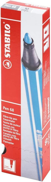 Premium Fibre-Tip Pen - STABILO Pen 68 - Pack of 10 - Azure