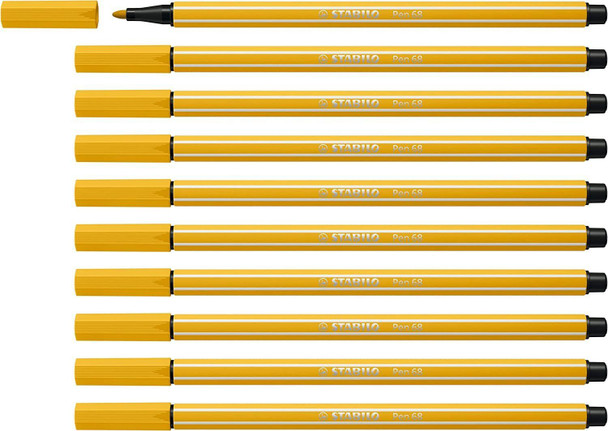Premium Fibre-Tip Pen - STABILO Pen 68 - Pack of 10 - Curry