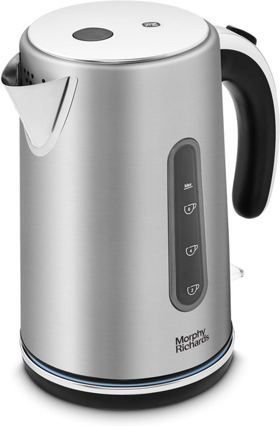 Morphy Richards 1.7L Motive Jug Kettle 3Kw Rapid Boil, Automatic Shut-off, Boil Dry Protection, 360 Degree Base, Blue Illumination On/Off Switch, Brushed Steel,102800.