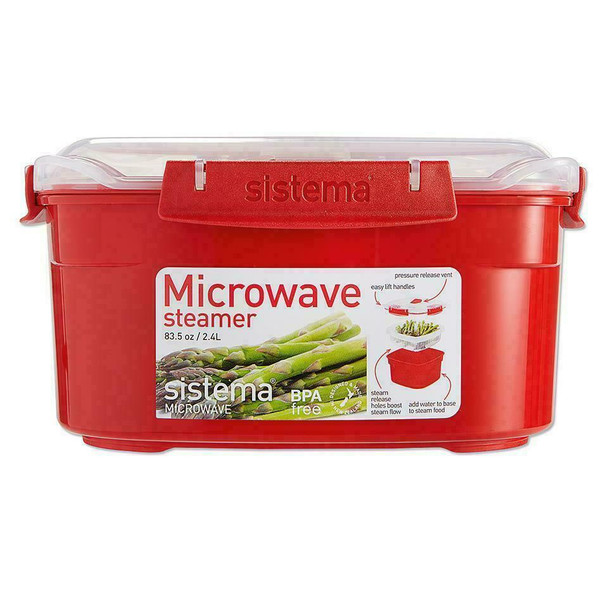 Sistema Microwave Medium Steamer with Removable Basket, 2.4L Red/Clear