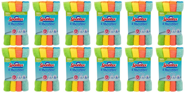 12 x Spontex Microfibre Multi-Purpose Cloths for Cleaning & Dusting 30 cm, 4 Pack