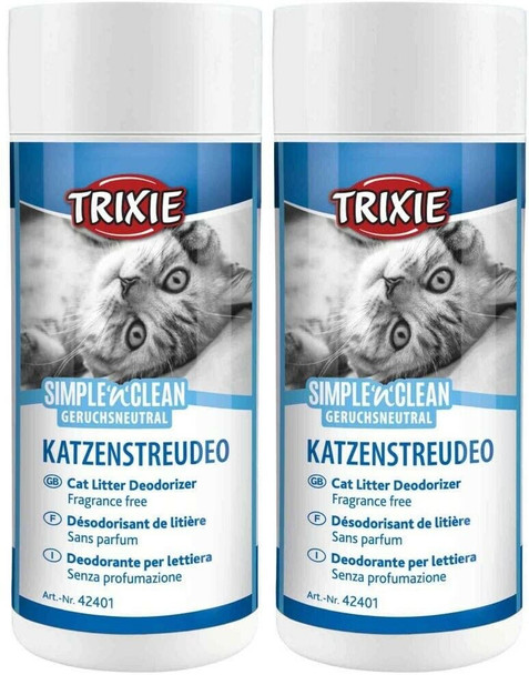 2 x Trixie Simple'n'Clean Cat Litter Deodoriser, Odourless, Fragrance Free 200 g