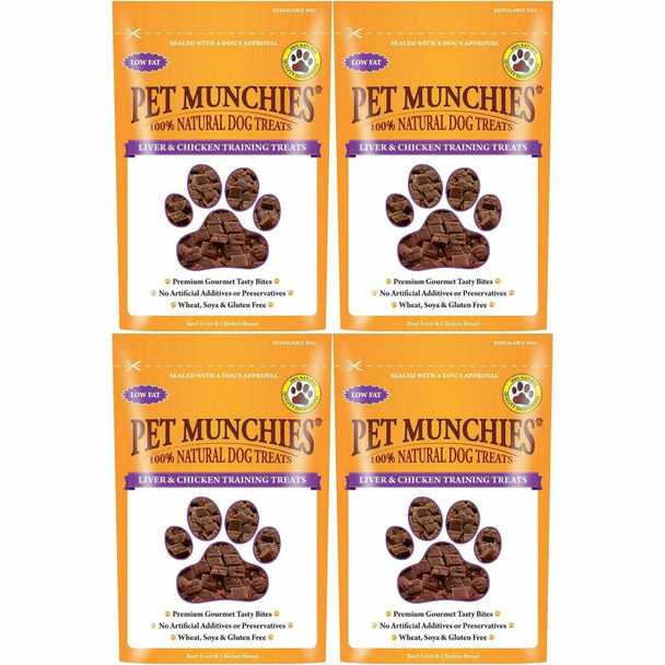 4 x Pet Munchies Liver & Chicken Training Dog Treats 50g Chews Rewards Bite Size