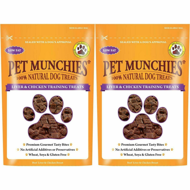 2 x Pet Munchies Liver & Chicken Training Dog Treats 50g Chews Rewards Bite Size