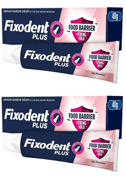 2 x Fixodent Plus Dual Premium Food Seal Denture Adhesive Cream 10x Stronger 40g