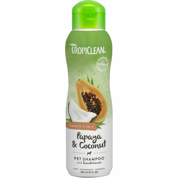 TropiClean Papaya & Coconut Luxury 2-in-1 Pet Shampoo/Conditioner Dog/Cat 335ml