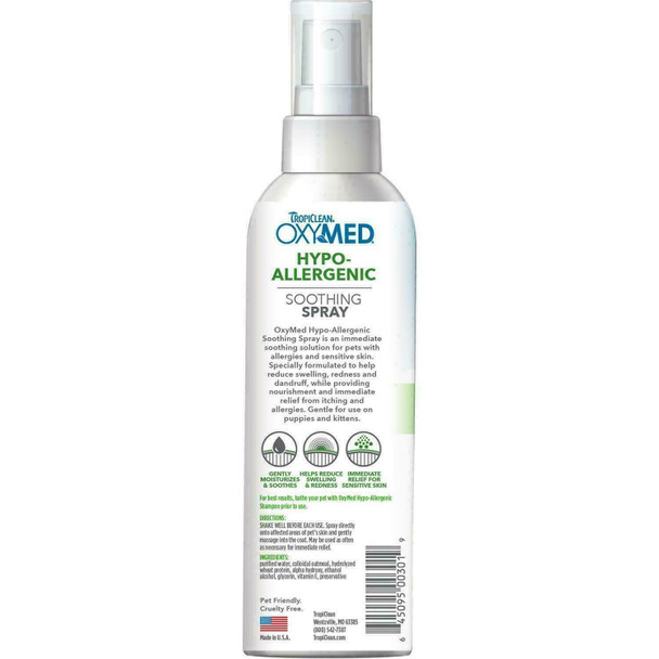 TropiClean OxyMed Hypoallergenic Spray for Dogs & Cats for Sensitive Skin 236ml