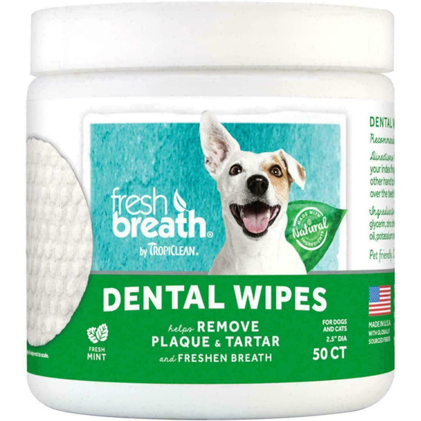 TropiClean Fresh Breath Dental Wipes Helps Remove Plaque & Tartar for Dogs/Cats