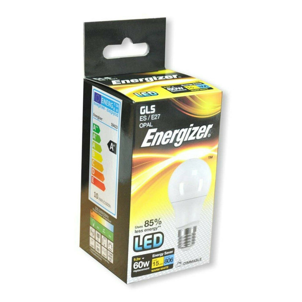 Energizer Dimmable LED GLS Energy Saving Lightbulb, E27, 9.2 W, Warm White