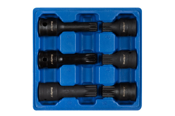 Blue Spot Tools 6 PCE 1/2" Spline Sockets (M14-M18) with Handy Carry Case