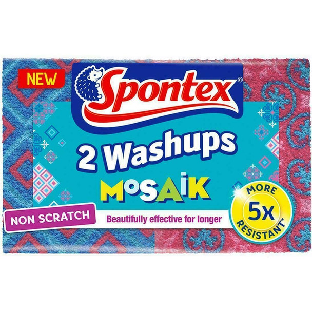 Spontex Mosaic Non-Scratch Washup Sponge Scourers 2 Pack, Long Lasting/Effective