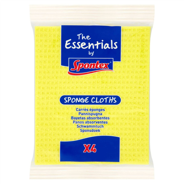 Spontex The Essentials Sponge Cloths Absorbent & Flexible 4 Pack, 26 x 18cm