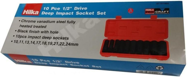 Hilka 01151002 10pce 0.5-Inch Deep Impact Socket Set