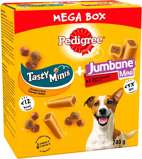 Pedigree Dog Treats in Mega Box for Small Dogs <10kg, Tasty Minis & Jumbone Mini, 740g