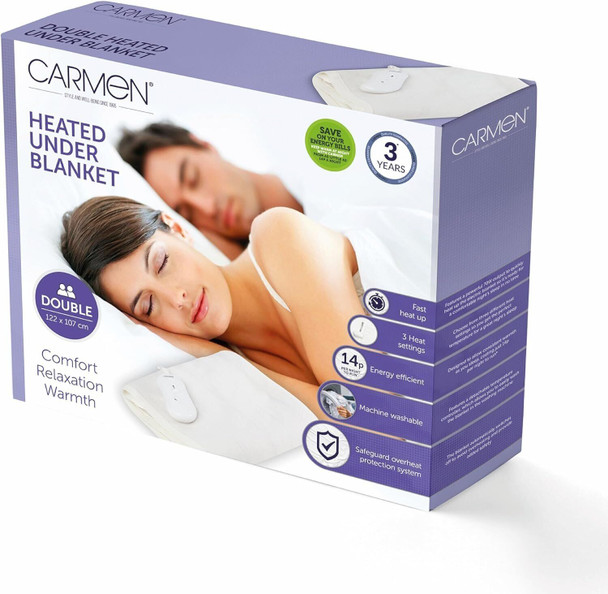 Carmen Double Heated Under Blanket with Overheat Protection 70W White