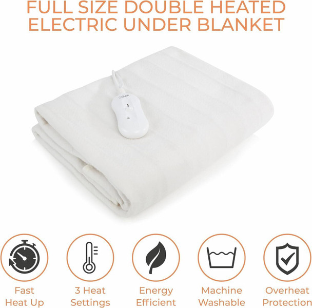 Carmen C81196 Double Heated Under Blanket with Overheat Protection, 70W, White