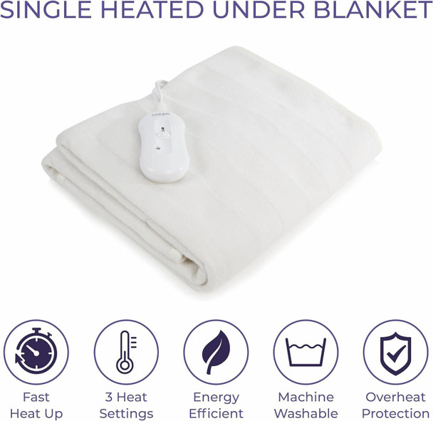 Carmen C81192 Single Heated Under Blanket with Overheat Protection, 40W, White