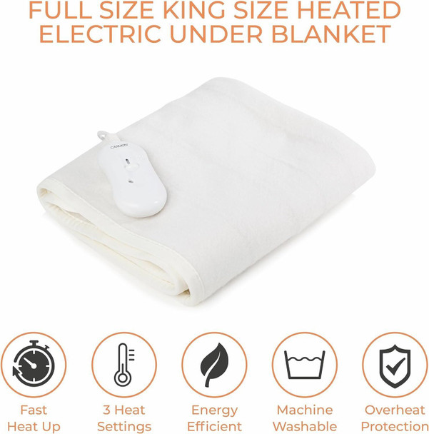 Carmen King Size Heated Under Blanket with Overheat Protection 80W, White