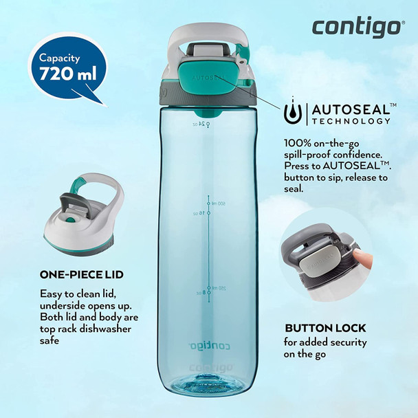 Contigo Cortland Autoseal Water Bottle, Large BPA Free Drinking Bottle, Leakproof Gym Bottle, Dishwasher Safe, Ideal for Sports, Bike, Running, Hiking, 720 ml