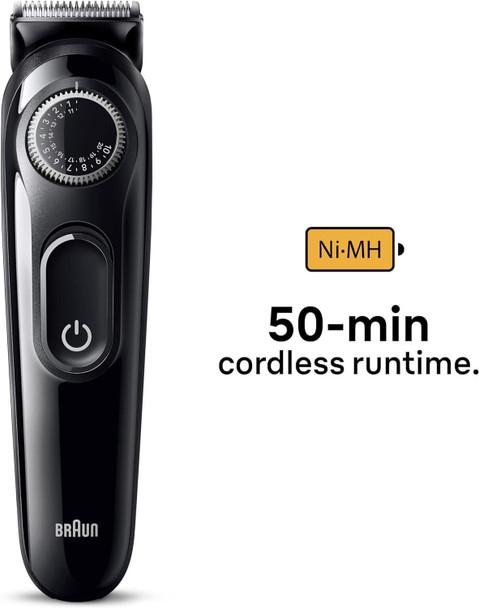 Braun Beard Trimmer Series 3 3410, Electric Beard Trimmer for Men, Incl. Ultra-Sharp Blade, 40 Length Settings, Styling Tools, Rechargeable 50-min Cordless Runtime & Washable