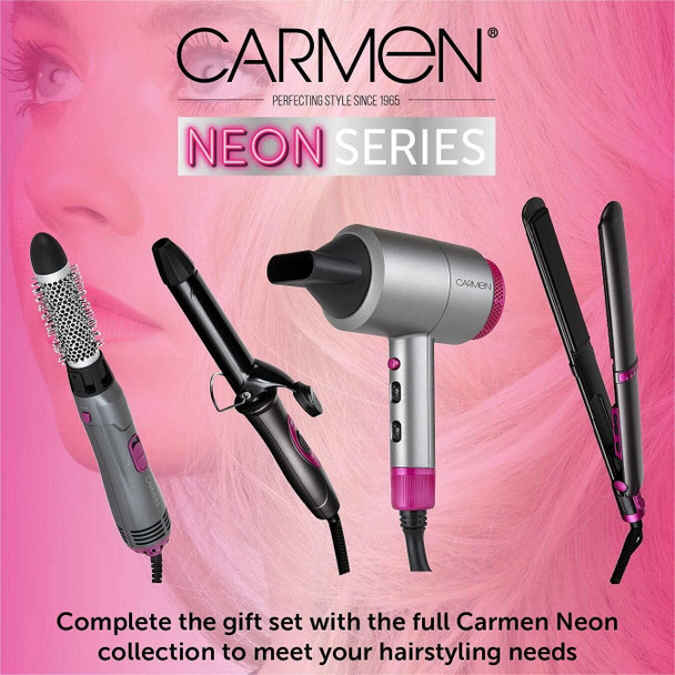 Carmen Neon Hair Dryer Gift Set with Keratin Protech Diffuser 2000W, Graphite & Pink