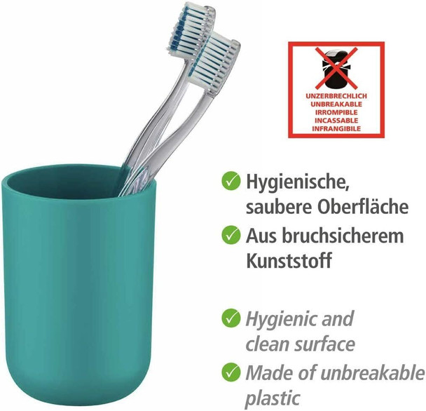 WENKO Toothbrush Tumbler Brasil Petrol-Unbreakable, Plastic (TPE), Turquoise, 7.3 x 7.3 x 10.3 cm