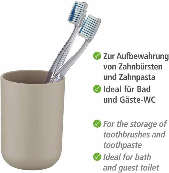 WENKO Toothbrush Tumbler Brasil Taupe-Unbreakable, Plastic (TPE), Brown, 7.3 x 7.3 x 10.3 cm