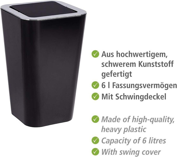 Wenko Candy Swing Cover Bin, ABS/PS, Black, 18 x 18 x 28.5 cm