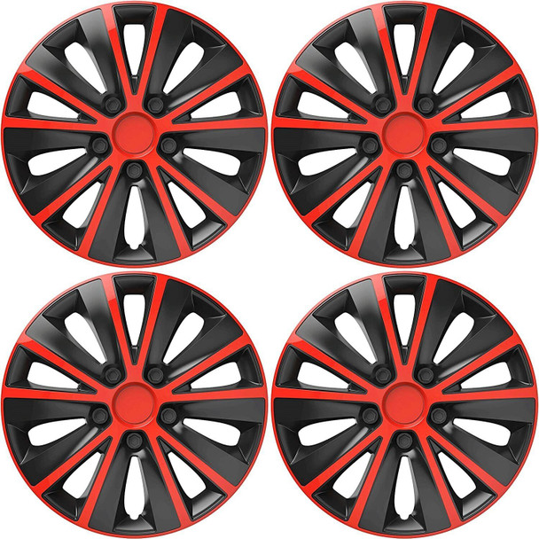 Versaco Car Wheel Trims RAPIDERB16 - Red/Black 16 Inch 10-Spoke - Boxed Set of 4 Hubcaps - Includes Fittings/Instructions