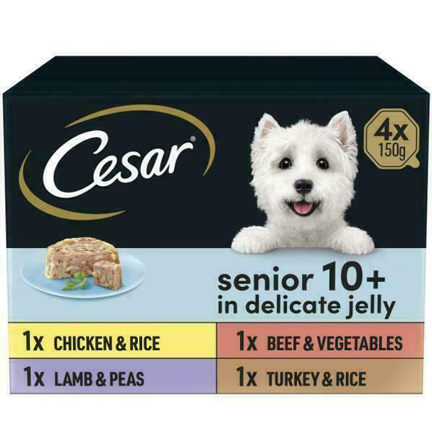 Cesar 10+ - Wet Dog Food for Senior Dogs, Mixed Selection in Jelly, 24 x 150 g, 24 Trays