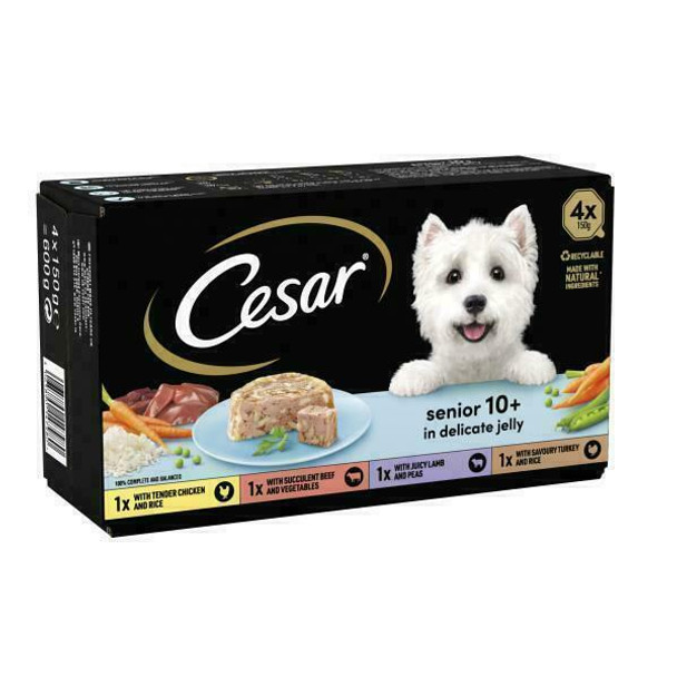 Cesar 10+ - Wet Dog Food for Senior Dogs, Mixed Selection in Jelly, 24 x 150 g, 24 Trays