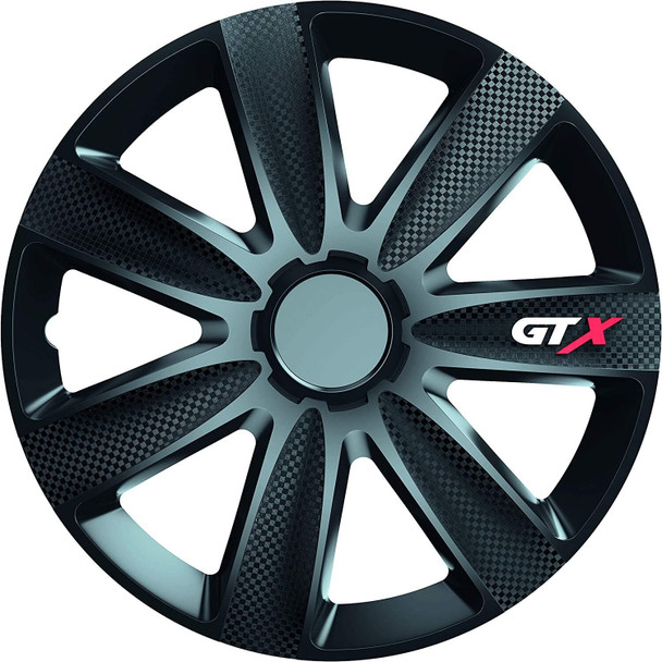 Versaco Car Wheel Trims GTXCARBLK15 - Black 15 Inch 7-Spoke - Boxed Set of 4 Hubcaps - Includes Fittings/Instructions