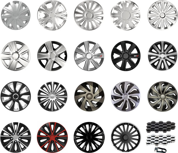 Versaco Car Wheel Trims STRATOSRCBS14 - Black/Silver 14 Inch 9-Spoke - Boxed Set of 4 Hubcaps - Includes Fittings/Instructions