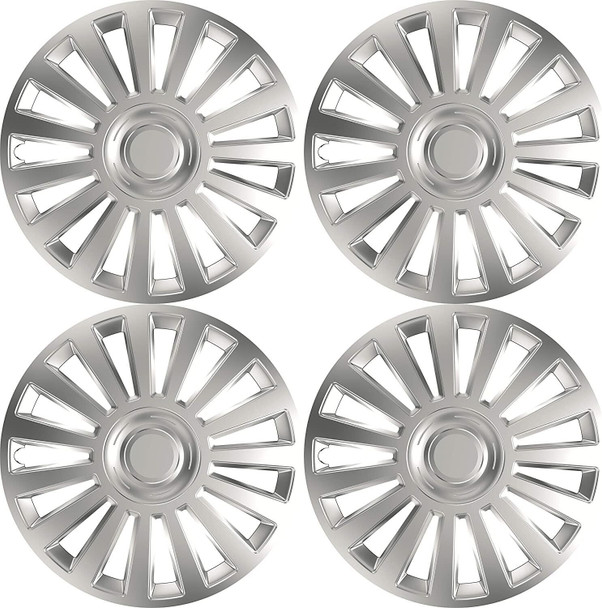Versaco Car Wheel Trims LUXURY15 - Silver 15 Inch 15-Spoke - Boxed Set of 4 Hubcaps - Includes Fittings/Instructions