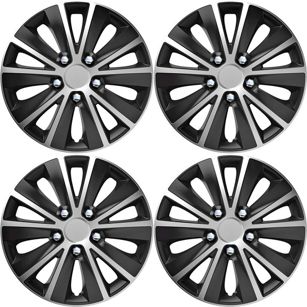 Versaco Car Wheel Trims RAPIDENCBS15 - Black/Silver 15 Inch 10-Spoke - Boxed Set of 4 Hubcaps - Includes Fittings/Instructions
