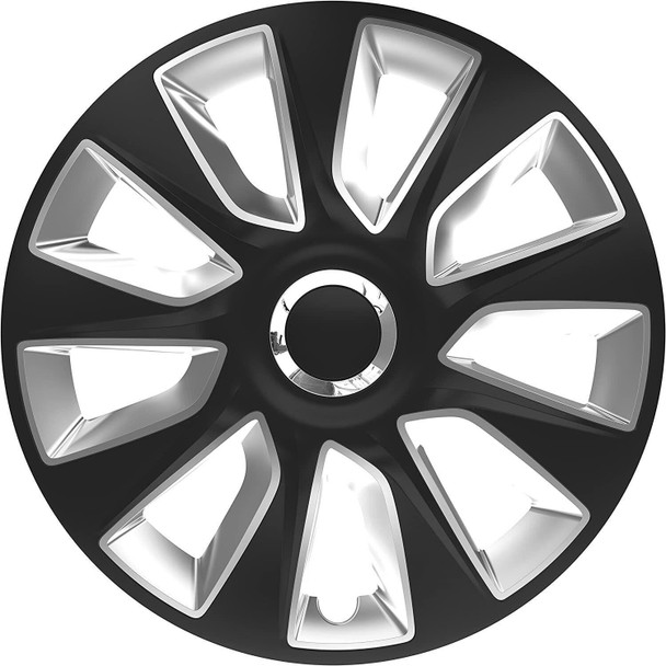 Versaco Car Wheel Trims STRATOSRCBS16 - Black/Silver 16 Inch 9-Spoke - Boxed Set of 4 Hubcaps - Includes Fittings/Instructions