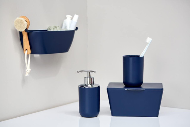 Wenko Brasil Toothbrush Tumbler, TPE, Dark Blue, 7.3 x 7.3 x 10.3 cm