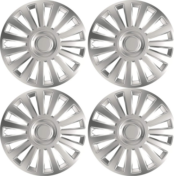 Versaco Car Wheel Trims LUXURY16 - Silver 16 Inch 15-Spoke - Boxed Set of 4 Hubcaps - Includes Fittings/Instructions