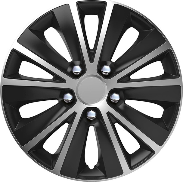 Versaco Car Wheel Trims RAPIDENCBS16 - Black/Silver 16 Inch 10-Spoke - Boxed Set of 4 Hubcaps - Includes Fittings/Instructions