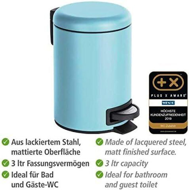 Wenko Domestic  Partner Pedal Bin Leman Blue Steel Cosmetic/Household 3 Litre