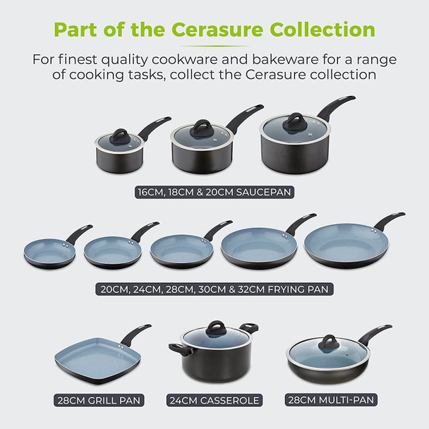 Tower T80353 Cerasure 30cm Fry Pan with Non-Stick Coating, Suitable for all Hob Types, Graphite