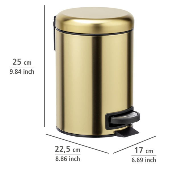 Wenko Leman Cosmetic Pedal Bin Matte Gold 3 L – Cosmetic Bin, Rubbish Bin with Anti-Fingerprint, Capacity: 3 litres, stainless steel, 17 x 25 x 22.5 cm, gold