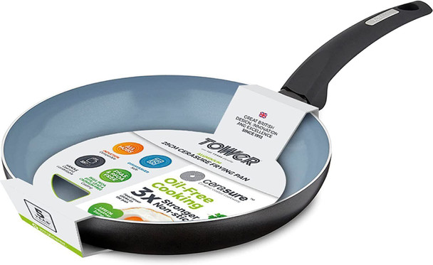 Tower T80352 Cerasure 28cm Fry Pan with Non-Stick Coating, Suitable for all Hob Types, Graphite