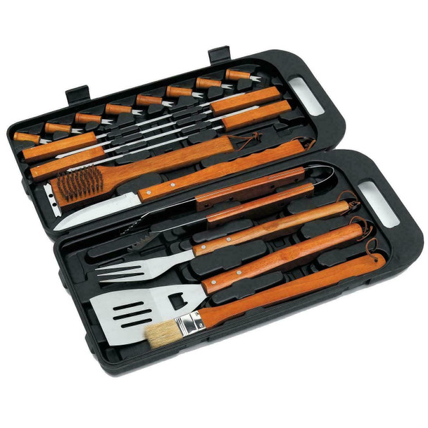 Landmann BBQ Tool Set in Carry Case Stainless Steel & Bamboo 18 Pieces