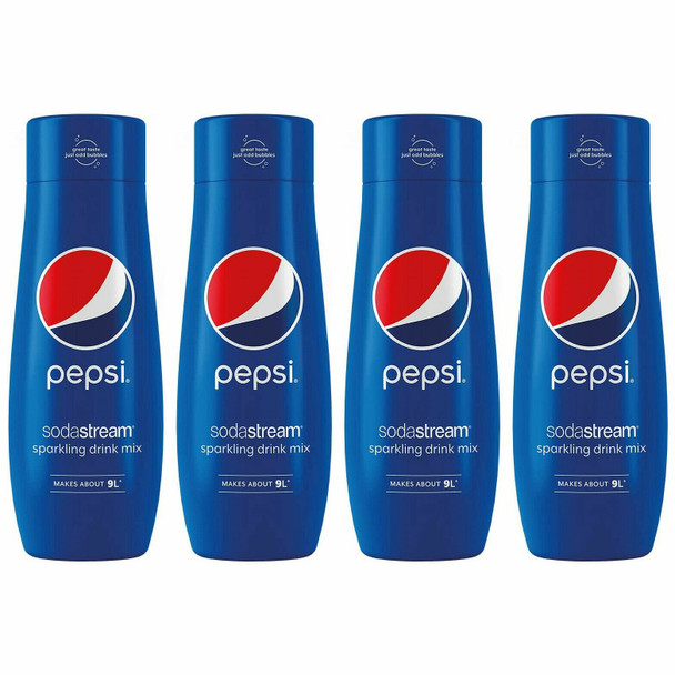 4 x SodaStream Pepsi Flavour Syrup 440ml Concentrate for 9L Homemade Fizzy Juice