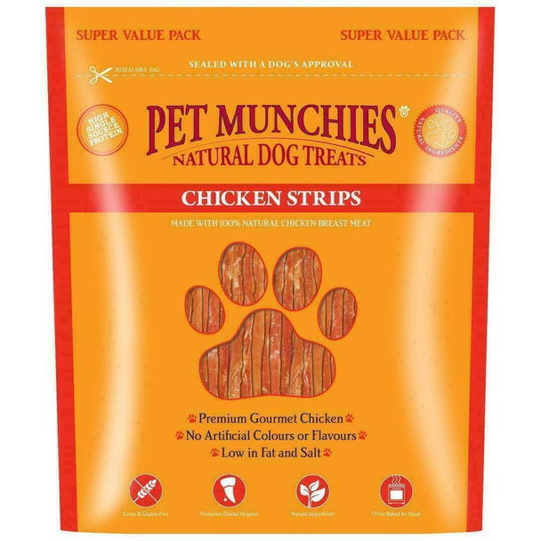 6 x Pet Munchies Chicken Strips Dog Treats 320g Value Pack, Chews Snacks Natural